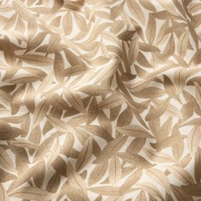 Dekorationsstof Halvpanama Hav af blade – uldhvid/lysebrun, 