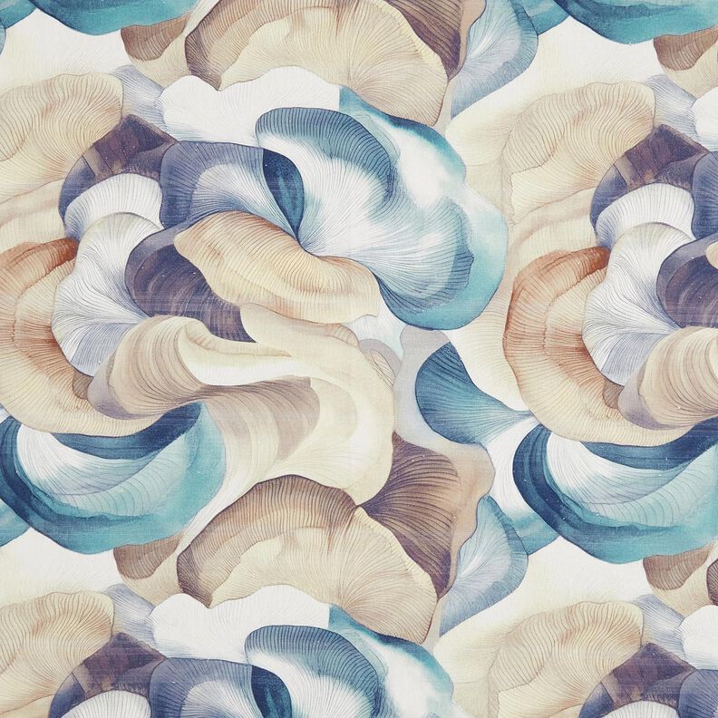 Dekorationsstof Halvpanama abstrakt plante – blå/kobberfarvet,  image number 1