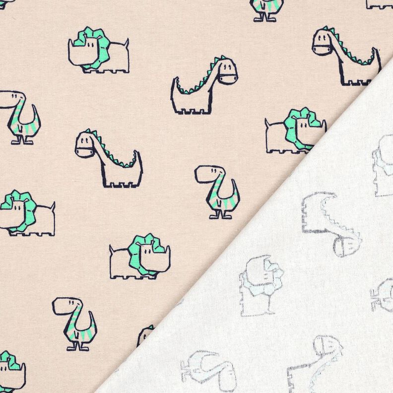 Bomuldsflonel frække dinosaurer | Poppy Fabrics – natur/smaragdgrøn | Reststykke 50cm,  image number 4