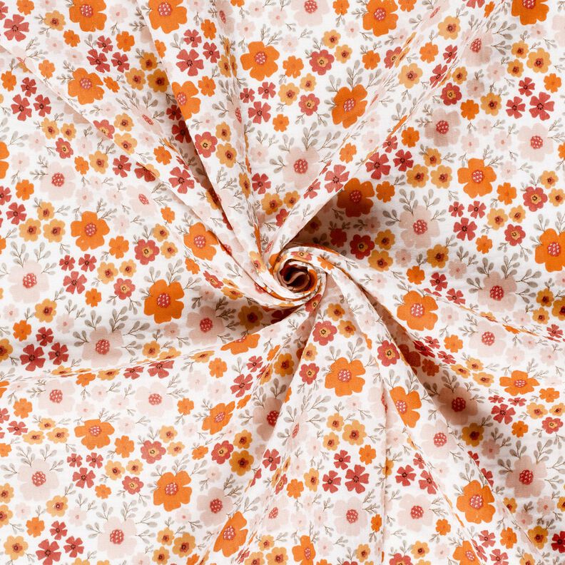 Musselin/Dobbelt-Crincle stof Blomstereng – elfenben/ferskenorange,  image number 3