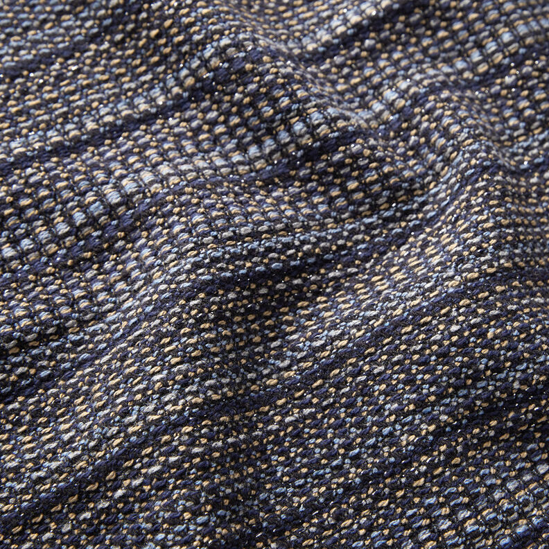 Frakkestof struktureret glittergarn – natblå/sand,  image number 2