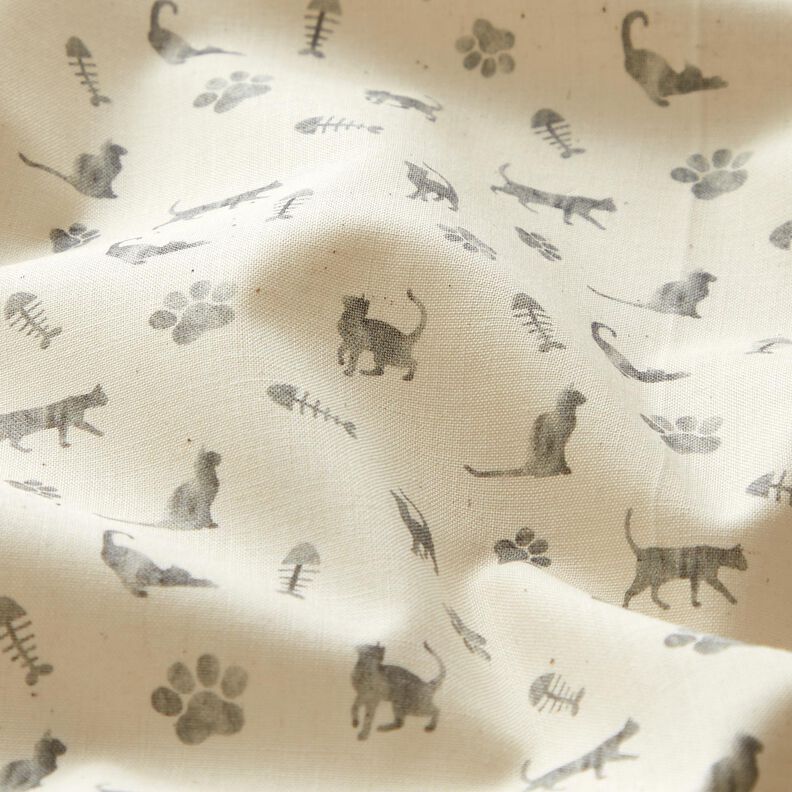 Bio-bomuldspoplin Katte og poteaftryk – uldhvid/grå,  image number 2