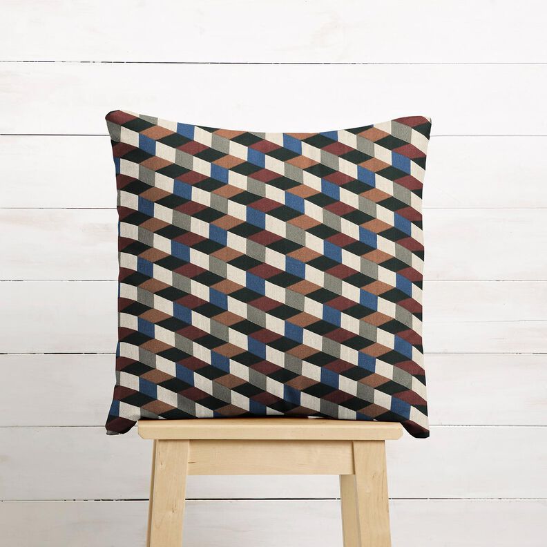 Dekorationsstof Halvpanama minimalistiske terninger &ndash; natur/bl&aring;,  image number 6