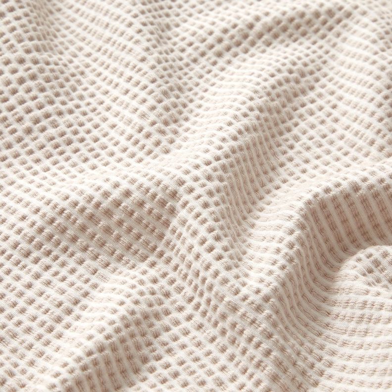 Bomuldsjersey Bæk og bølge fine striber – mandel/hvid,  image number 2