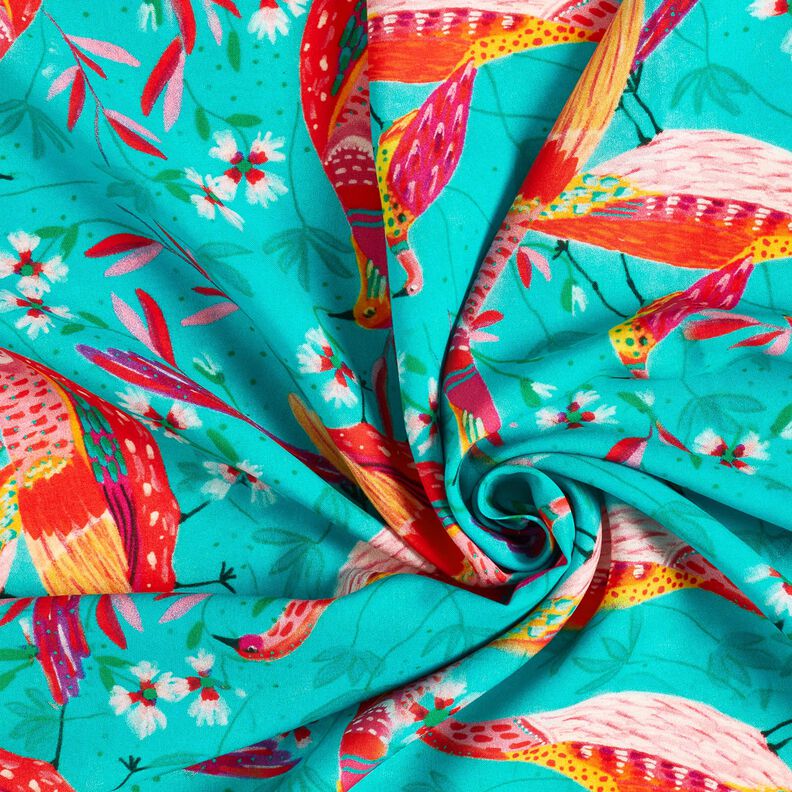 Beachwear viskosestof p&aring;fugle og blomster &ndash; aquabl&aring;/intens pink,  image number 3