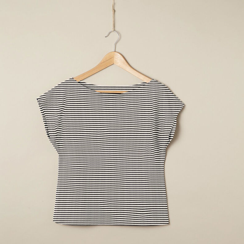Bomuldsjersey smalle striber &ndash; creme/sort,  image number 5