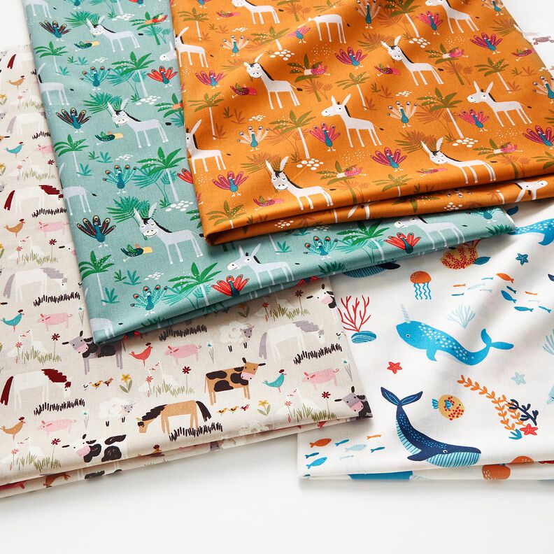 Bomuldsstof Cretonne bondegårdsdyr – mandel,  image number 5