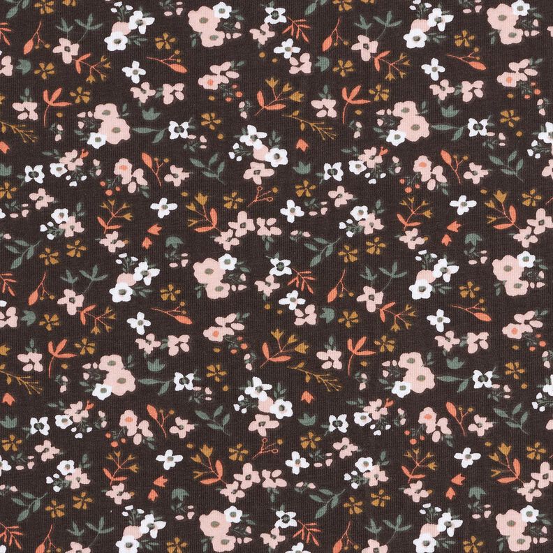 Bomuldsjersey Millefleurs – sortbrun,  image number 1
