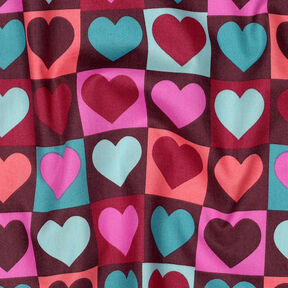 Bomuldspoplin Karo-hjerter | Poppy Fabrics – bourgogne-farvet, 