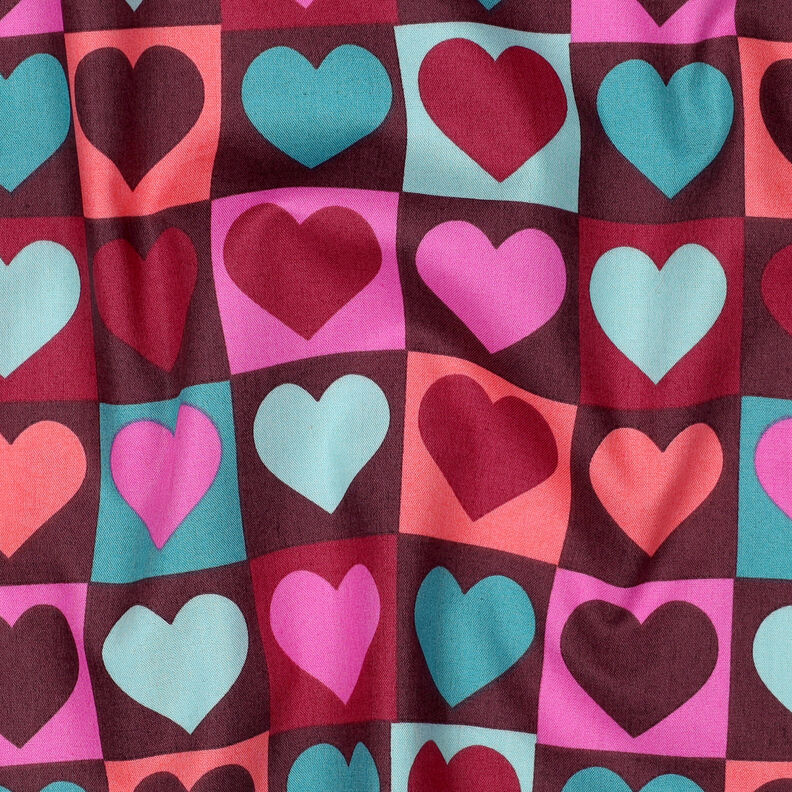 Bomuldspoplin Karo-hjerter | Poppy Fabrics – bourgogne-farvet,  image number 2