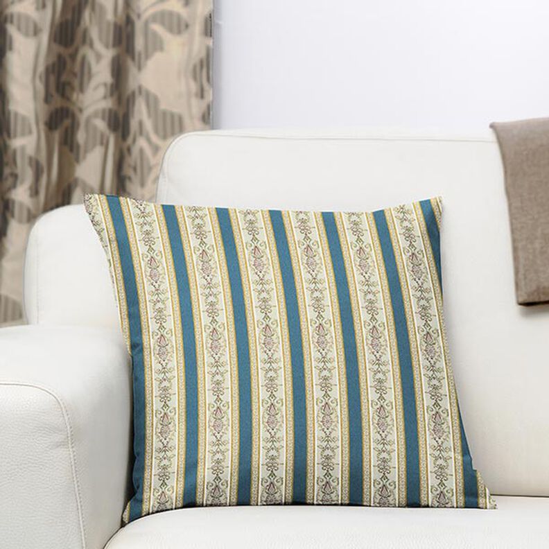 Møbelstof Jacquard Biedermeier Striber – creme/blå,  image number 7