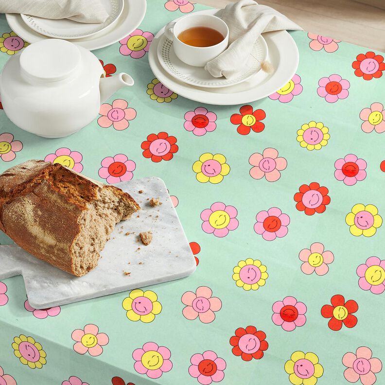 Imprægneret voksdug Glade blomster | Poppy Fabrics – mint/Citrongul,  image number 8