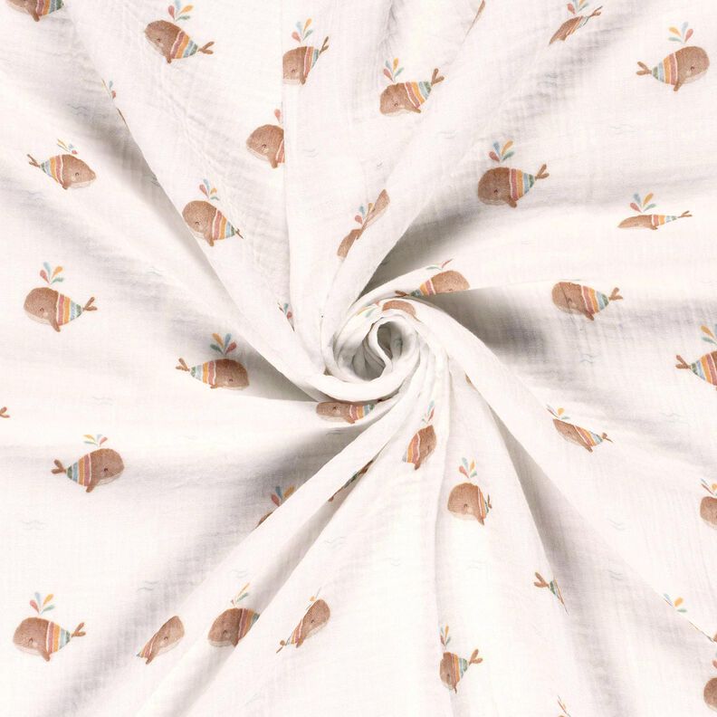 Musselin/Dobbelt-Crincle stof Stribet hval Digitaltryk – elfenben,  image number 3