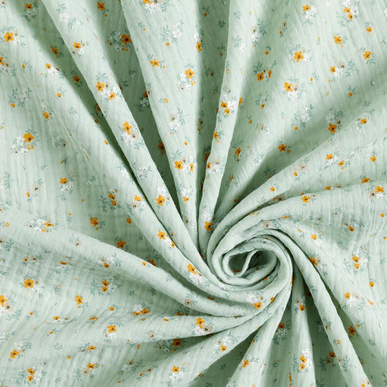 Musselin/Dobbelt-Crincle stof Romantiske blomster – lys mint,  image number 3