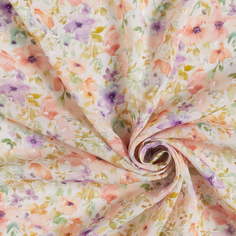 Viskosestof Dobby akvarel-blomsterhav digitalt print – elfenben/lavendel,  image number 3