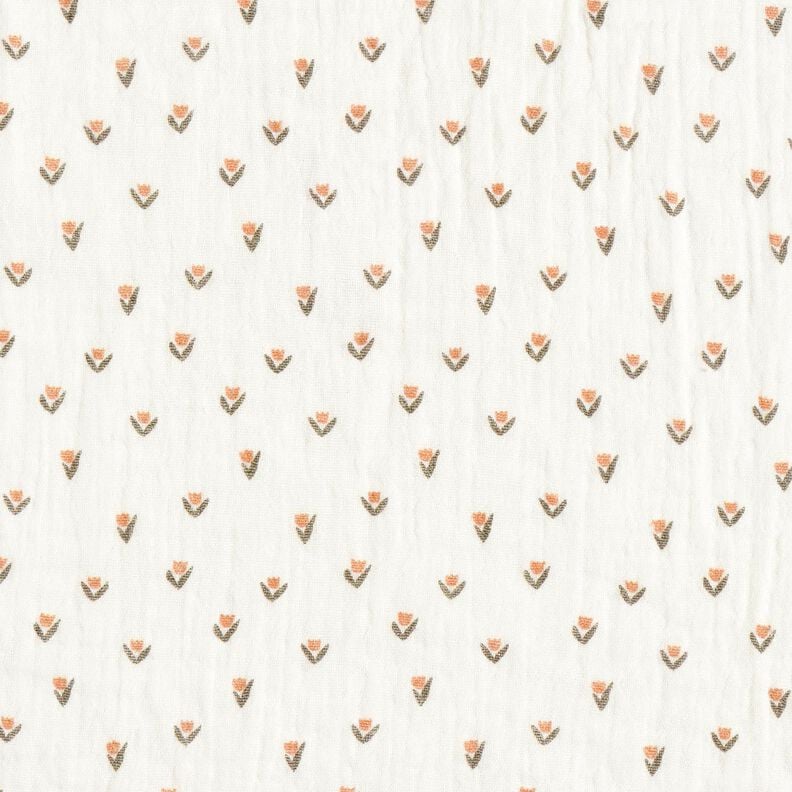 Musselin/Dobbelt-Crincle stof mini-tulipaner Digitaltryk &ndash; hvid,  image number 1