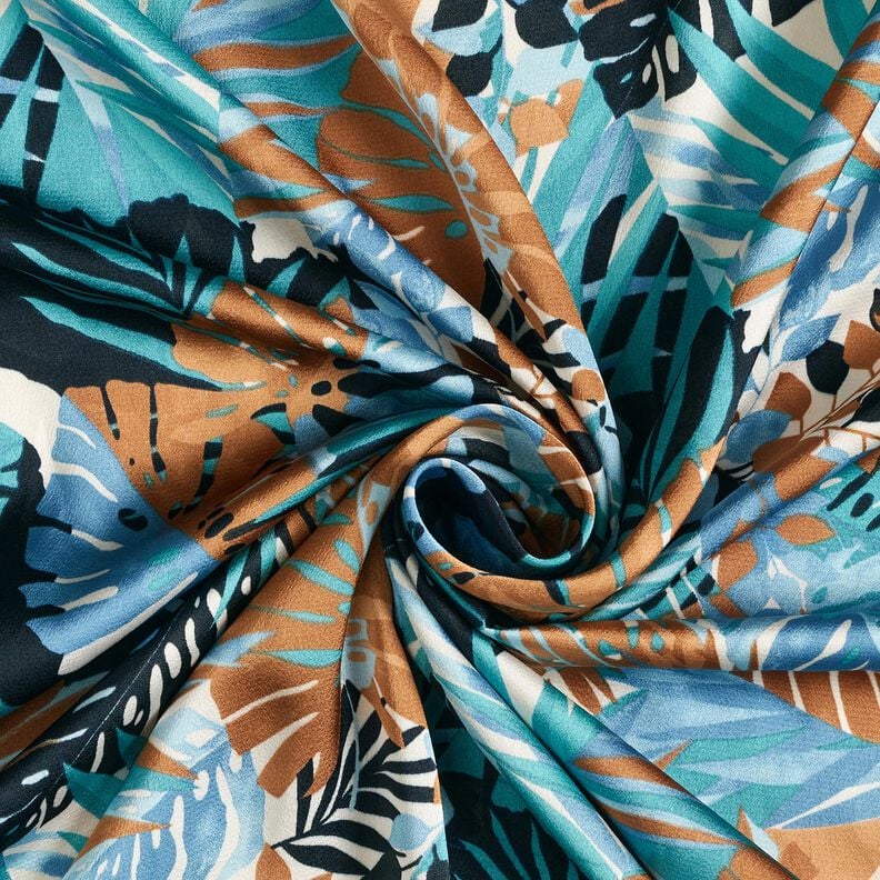 Cr&ecirc;pe Satin palmer og monstera &ndash; str&aring;lende bl&aring;/sort-bl&aring;,  image number 3