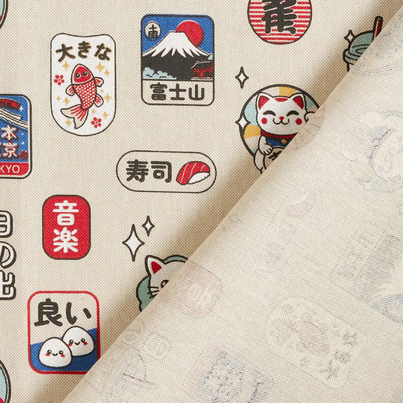 Dekorationsstof Halvpanama asiatiske snacks &ndash; natur/bl&aring;,  image number 4