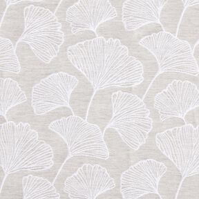 Dekorationsstof Jacquard stor ginkgo – tågegrå/elfenben, 