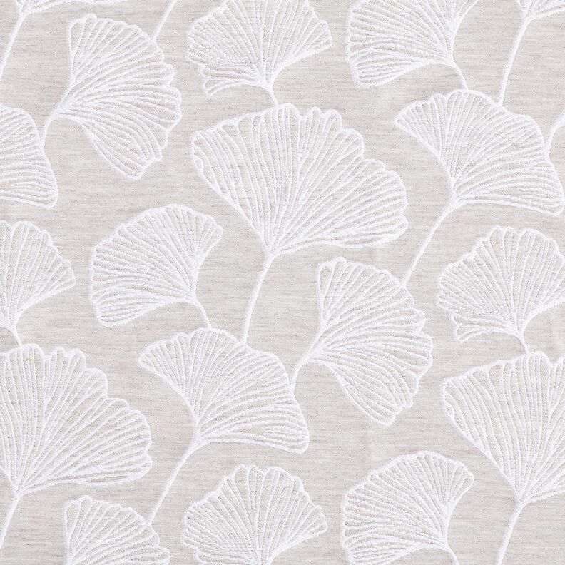 Dekorationsstof Jacquard stor ginkgo – tågegrå/elfenben,  image number 1