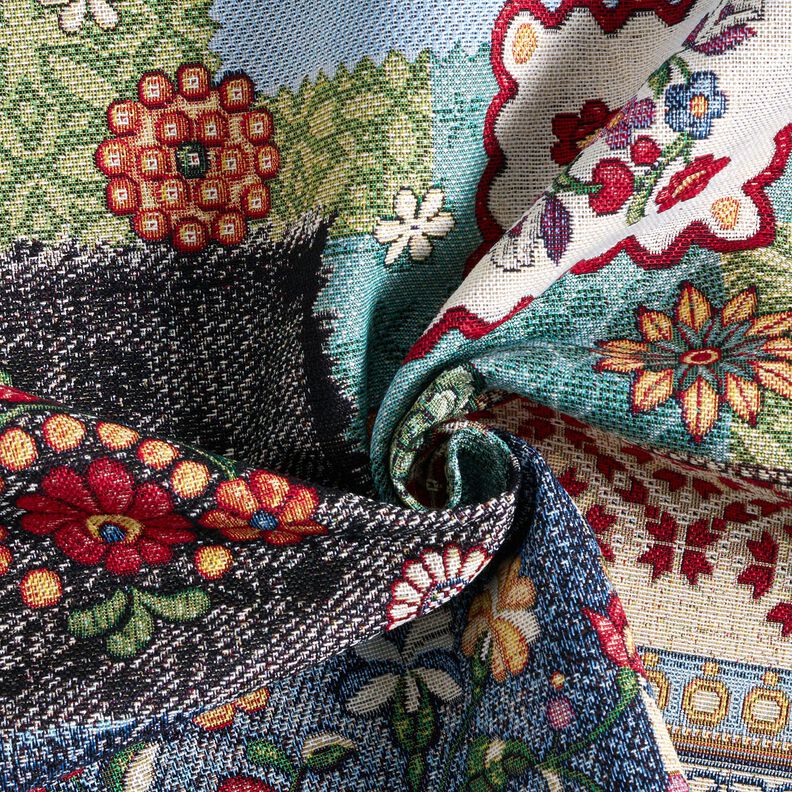 Dekorationsstof Gobelin jeans-patchwork – lysebeige/jeansblå,  image number 3