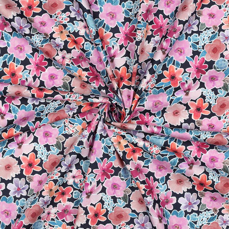 Bomuldspoplin blomster | Poppy Fabrics – sort-blå,  image number 3