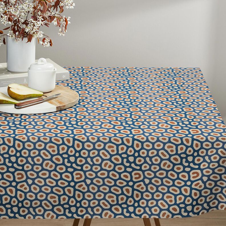 Dekorationsstof Halvpanama abstrakt leopardmønster – blå/cashew,  image number 7