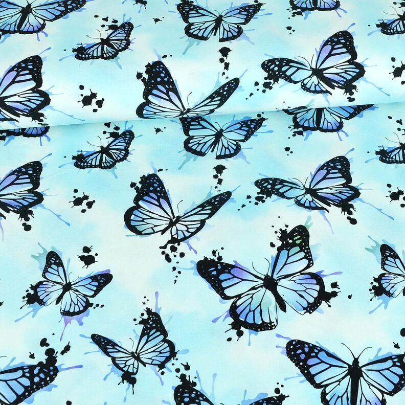 Bomuldsjersey Butterfly Splashes | Glitzerpüppi – isblå,  image number 2