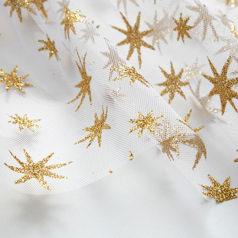 Tyl glitter-stjerner – hvid/guld,  image number 5