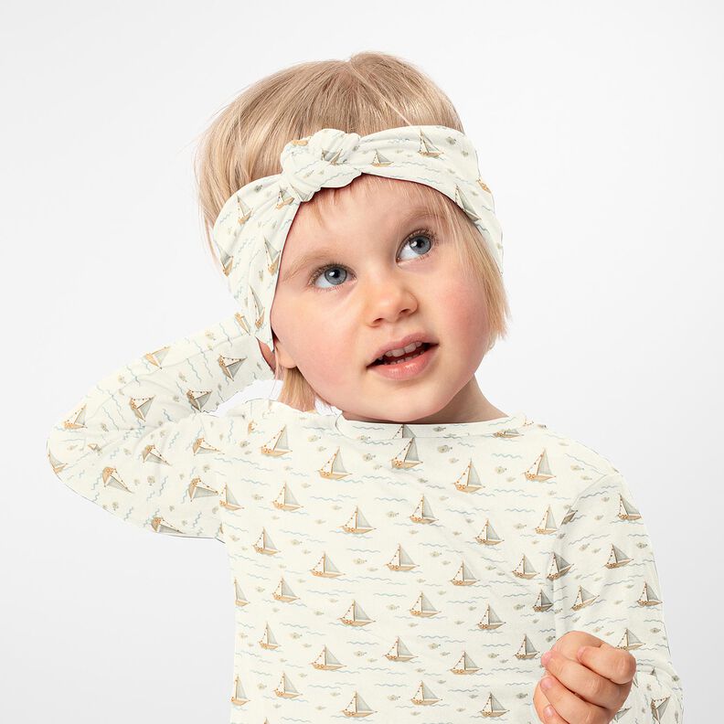 Bomuldsjersey Sejlbåde og fisk Digitaltryk – uldhvid,  image number 6