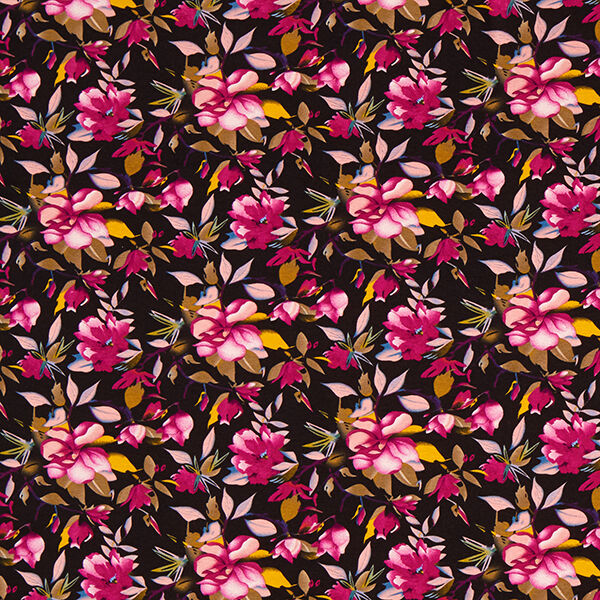 Viskosejersey vidunderlige blomster – sort/violet,  image number 1