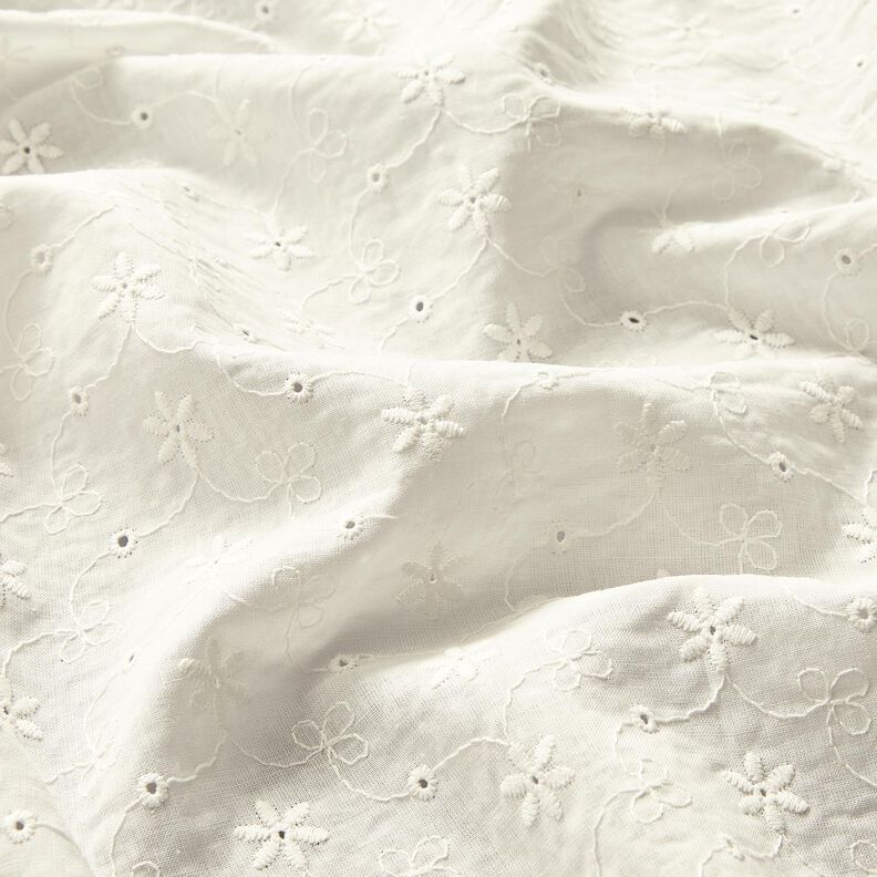 Bomuldsbatist Hulbroderi Blomsterranker – uldhvid,  image number 3