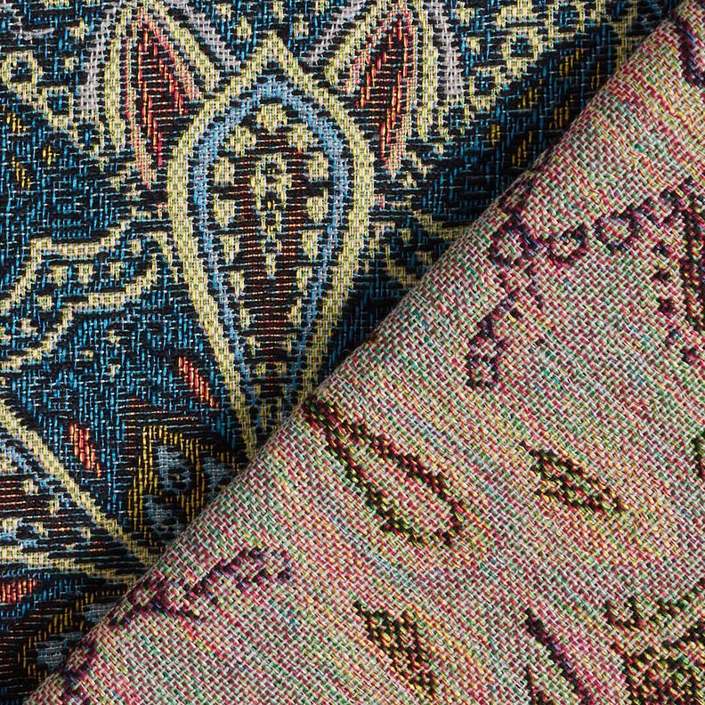 Dekorationsstof Gobelin Mandala-blomster – sort/blå,  image number 4