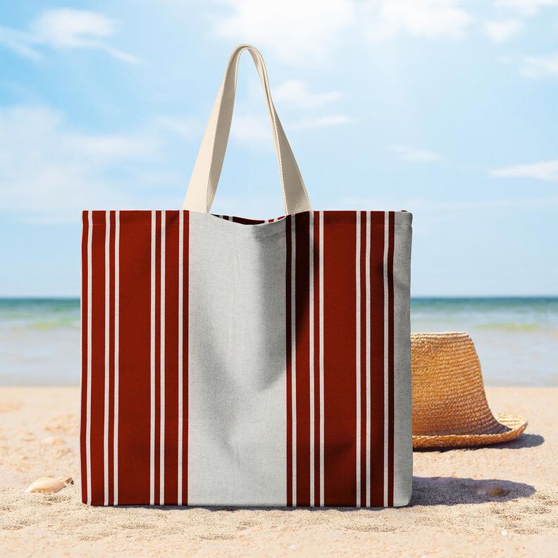 Dekorationsstof Panama blokstriber – karminrød/tågegrå | Reststykke 90cm,  image number 8