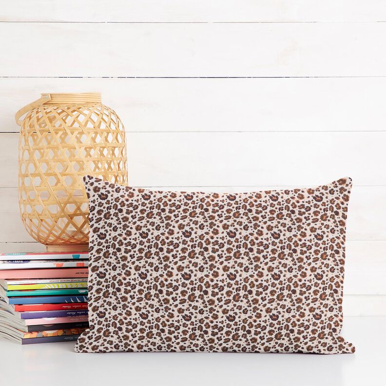 Bomuldsstof Cretonne store leopardpletter – mellembrun/lysebeige,  image number 6