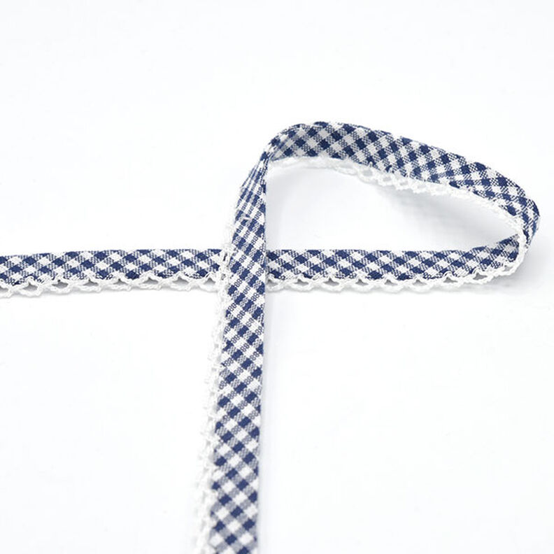 Skråbånd Vichy tern med hæklet kant [20 mm] – marineblå,  image number 2