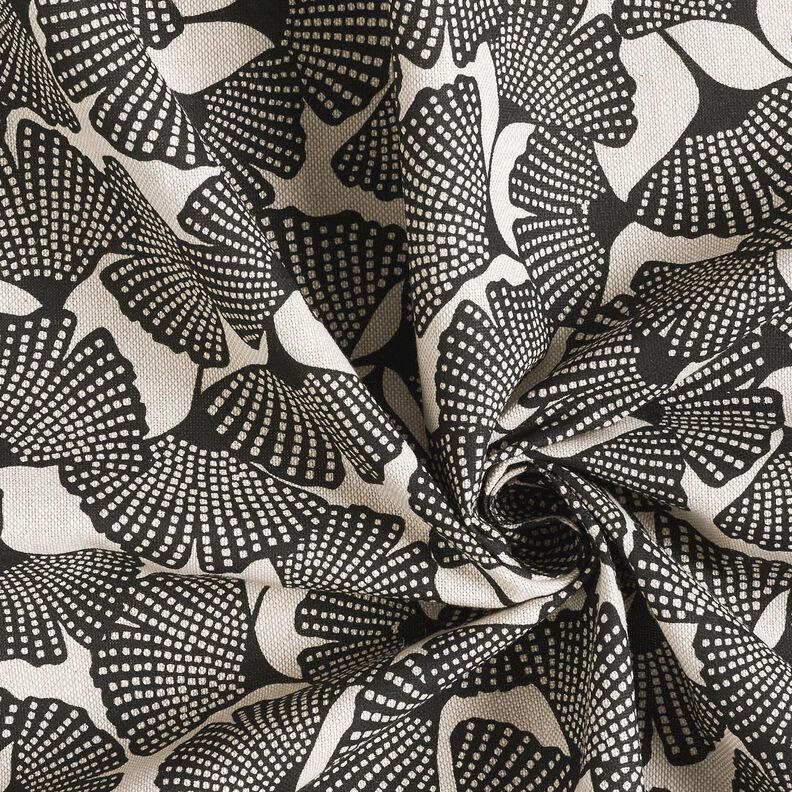 Dekorationsstof Halvpanama plettet ginkgo – sort/natur,  image number 3
