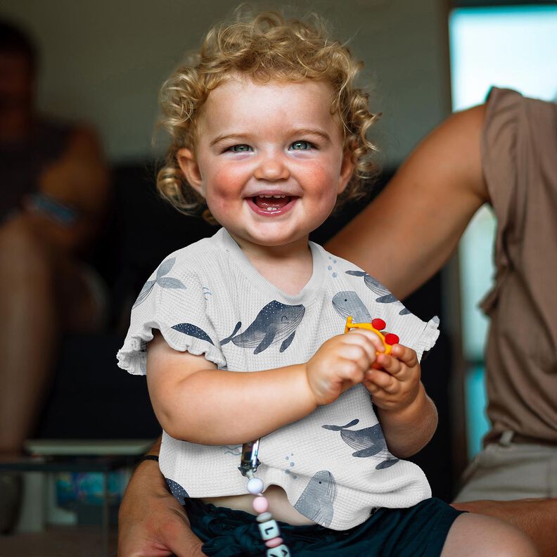 Vaffelpiqué Hvaler Digitaltryk | Poppy Fabrics – elfenben/blågrå,  image number 5