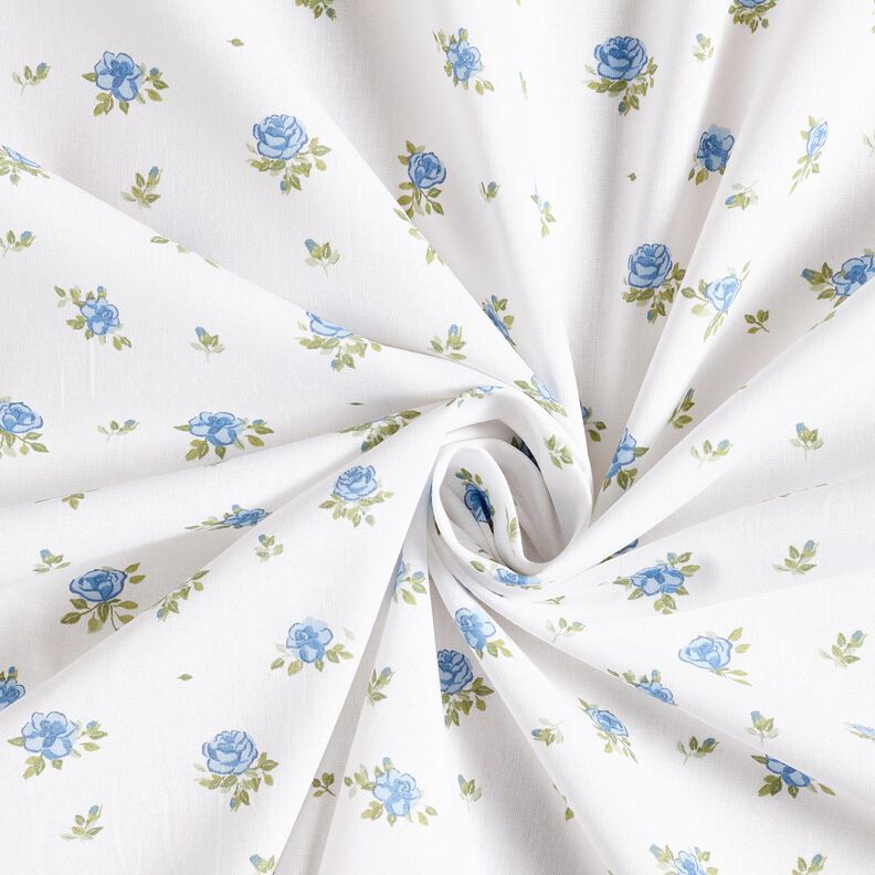 Bomuldspoplin fine roser – lyseblå/hvid,  image number 3