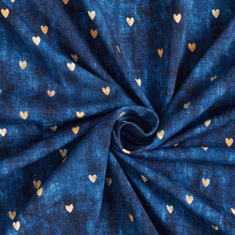 Bomuldsjersey gyldne hjerter | Glitzerpüppi – indigo,  image number 3