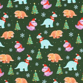 French Terry Sommersweat Baby Dinosaur i julestemning | Glitzerpüppi – mørkegrøn/chili, 