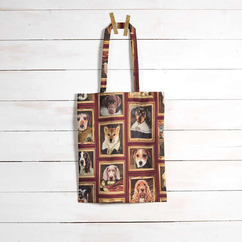 Dekorationsstof Halvpanama hundeportr&aelig;tter &ndash; karminr&oslash;d/guld,  image number 9