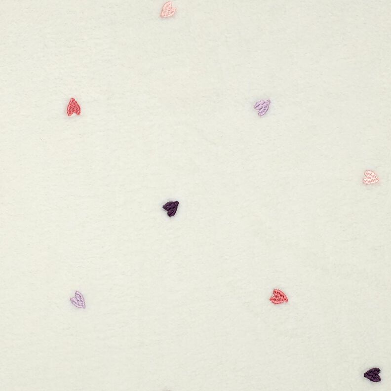 Teddyplys broderede hjerter | Poppy Fabrics – elfenben/rosé,  image number 1