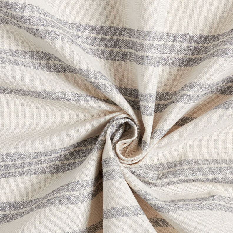 Dekorationsstof Halvpanama vævede striber – stålblå/natur,  image number 4