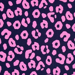 French Terry Sommersweat Jeanslook med neon leopardprint – natblå/neonpink, 