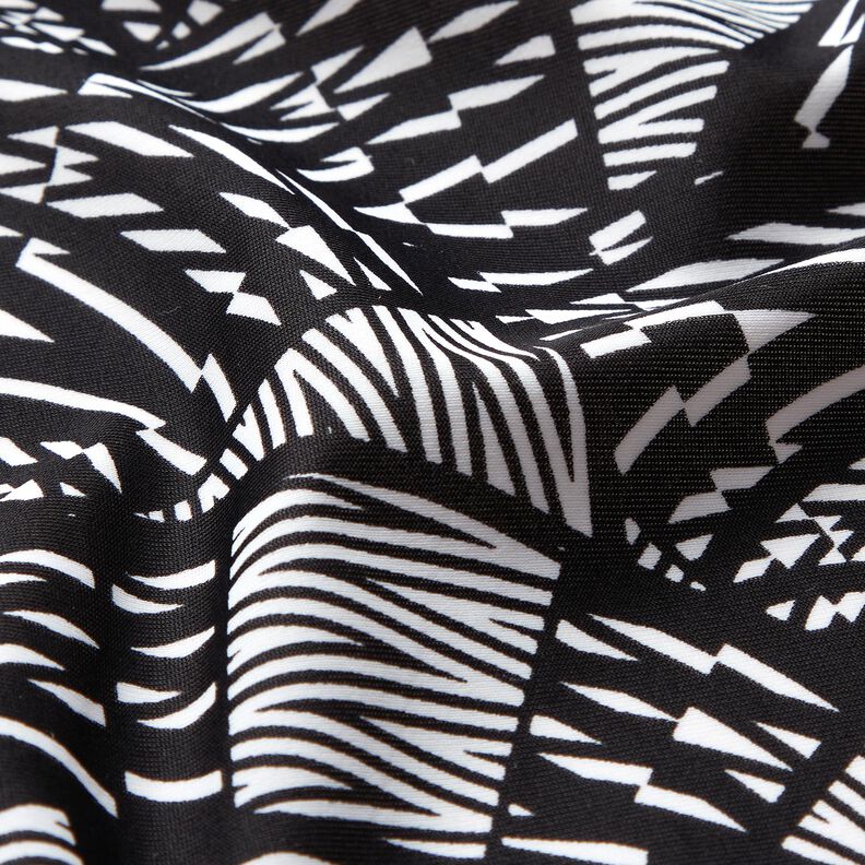 Badetøjsstof abstrakt grafisk mønster – sort/hvid,  image number 2
