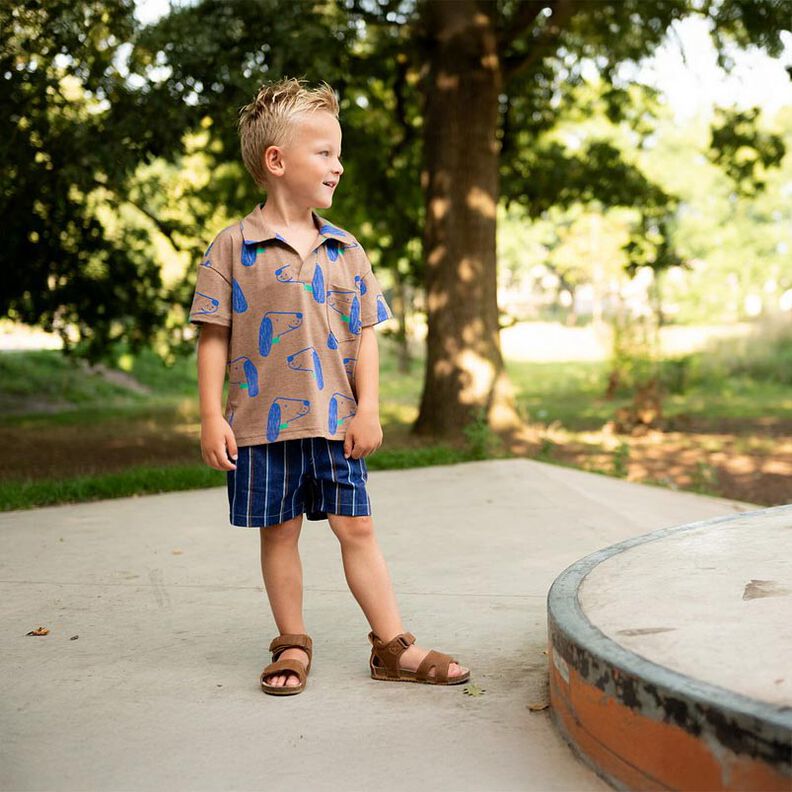 Bomuldsjersey hunde | Poppy Fabrics – lysebrun/kongeblå,  image number 6