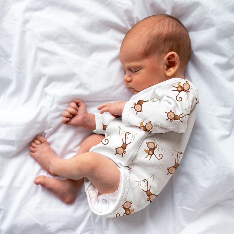 GOTS Bomuldsjersey aber i junglen Digitaltryk | Poppy Fabrics – hvid/mørkebrun,  image number 4