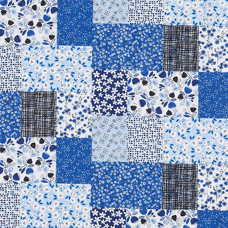 Bomuldsstof Cretonne patchwork-look – hvid/blå,  image number 1