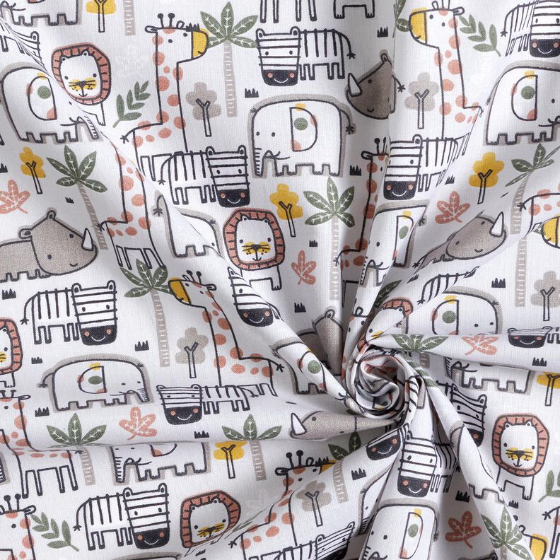Bomuldsstof Cretonne små vilde dyr – sølvgrå,  image number 3